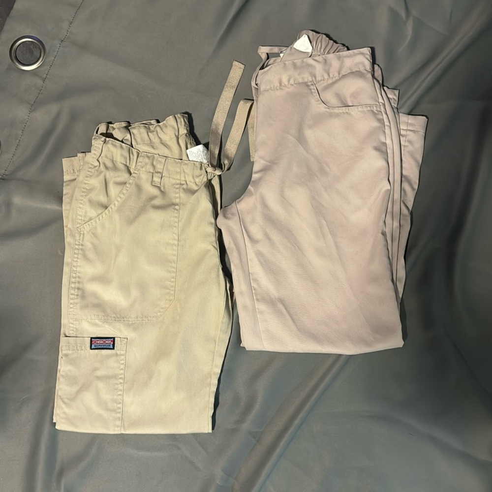 Grey’s anatomy & Cherokee scrub pants. Tan
